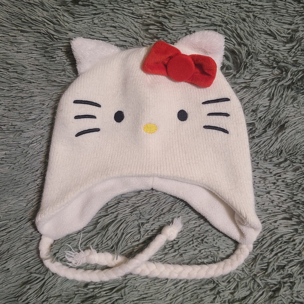 Licensed Sanrio‎ Hello Kitty White Winter Hat with Ear Flaps Adult Size